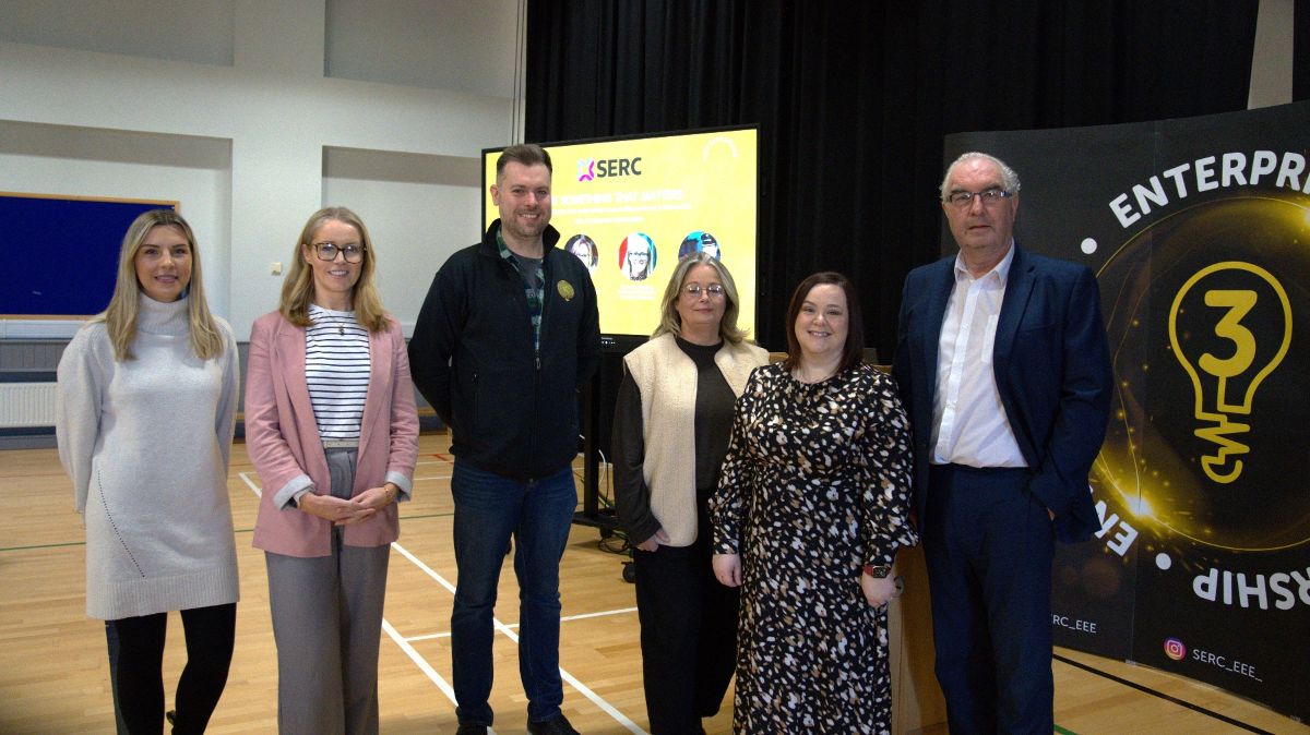 Megan Rollins, SERC Innovation Advisor; Sarah Jane Mowbray, Silent Cuts; Robert Gardiner, Downpatrick and County Down Railway; Ailish Teague, Life Changes Changes Lives; Catherine Shipman, SERC Head of Engagement and Development; and  Colin Jess, CEO Social Enterprise NI.